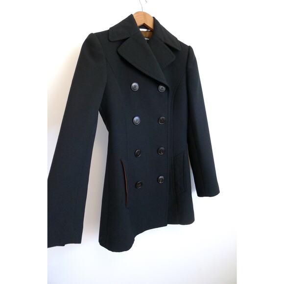 DOLCE & GABBANA Italy Double-Breasted Wool Leather Pea Coat Farfetch 38 XS $2895 - Picture 1 of 15